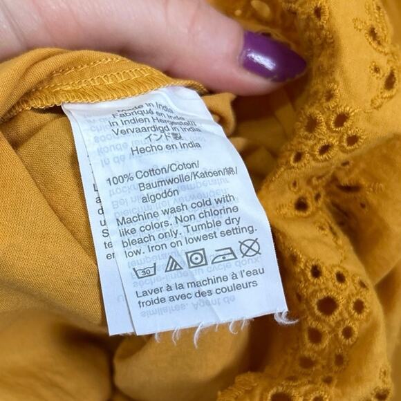 Madewell Mustard Yellow Eyelet Scalloped Dress, Size 0 - Picture 7 of 8